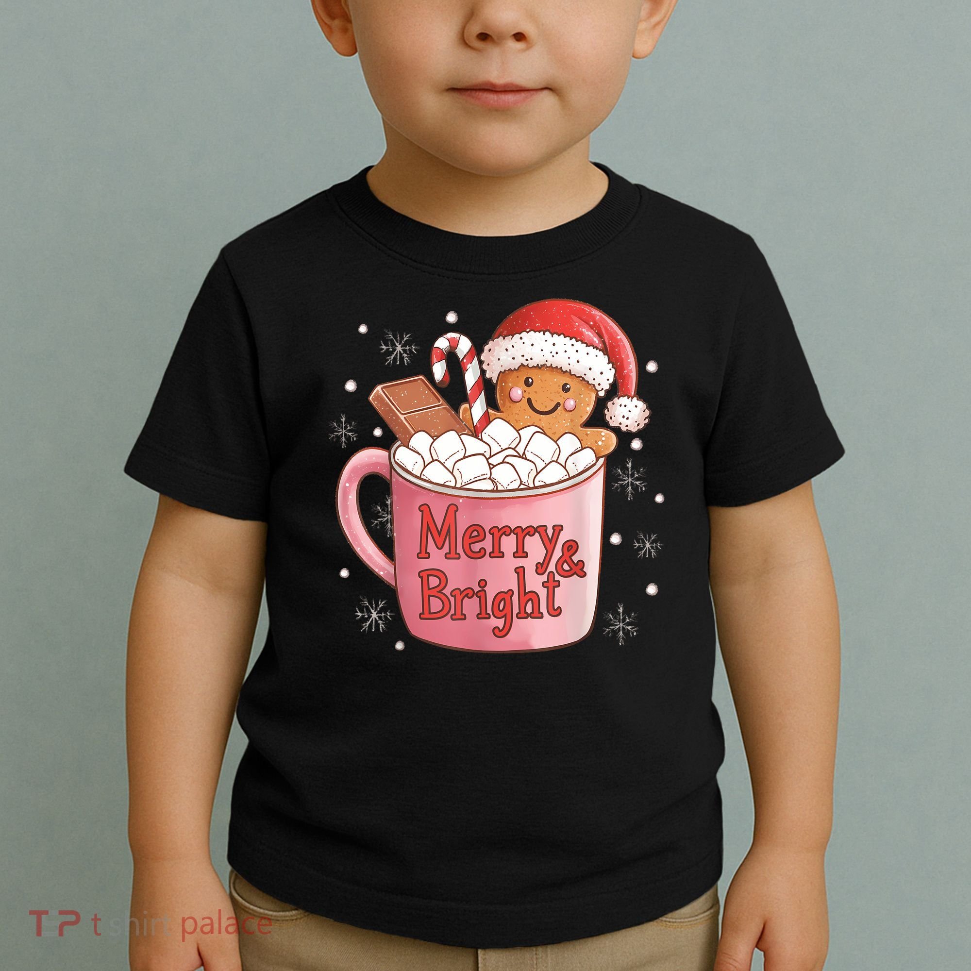 Funny Merry And Bright Christmas Gingerbread Man Hot Cocoa Toddler T-Shirt