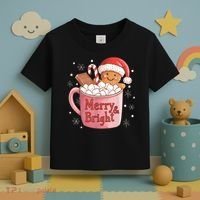 Funny Merry And Bright Christmas Gingerbread Man Hot Cocoa Toddler T-Shirt thumb 3