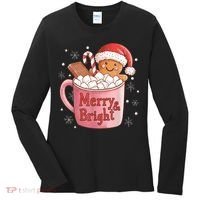 Funny Merry And Bright Christmas Gingerbread Man Hot Cocoa Women's Long Sleeve Shirt thumb 0