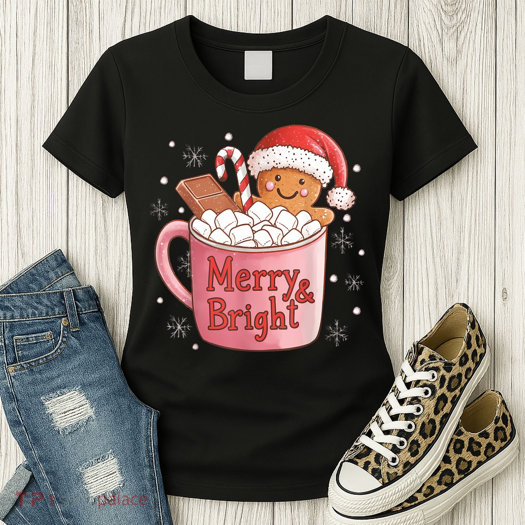 Funny Merry And Bright Christmas Gingerbread Man Hot Cocoa Women's T-Shirt