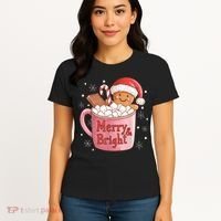 Funny Merry And Bright Christmas Gingerbread Man Hot Cocoa Women's T-Shirt thumb 4