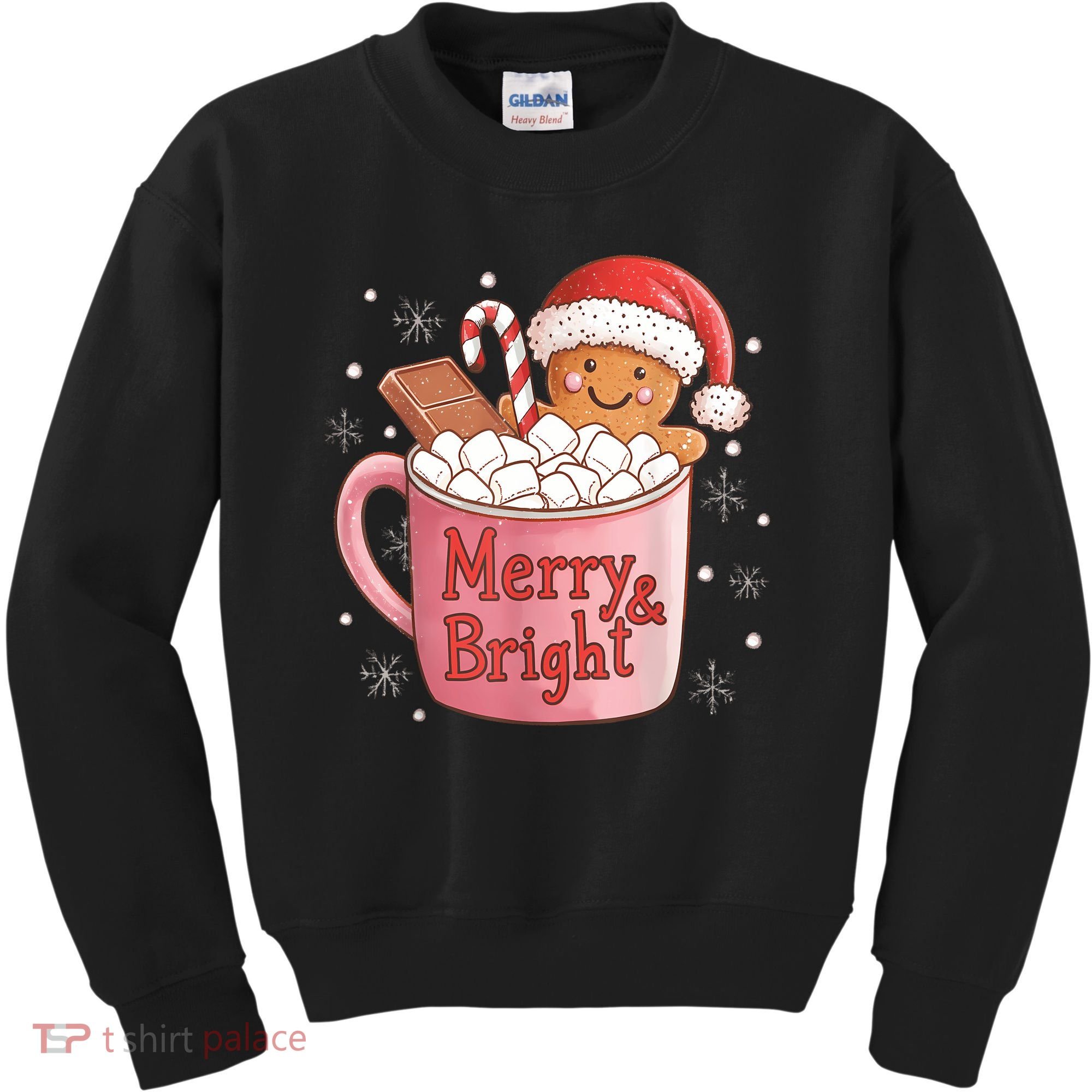 Funny Merry And Bright Christmas Gingerbread Man Hot Cocoa Kids Sweatshirt