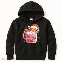 Funny Merry And Bright Christmas Gingerbread Man Hot Cocoa Kids Hoodie thumb 0