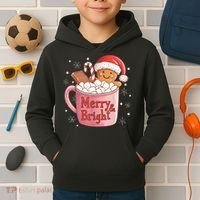 Funny Merry And Bright Christmas Gingerbread Man Hot Cocoa Kids Hoodie thumb 2