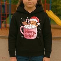 Funny Merry And Bright Christmas Gingerbread Man Hot Cocoa Kids Hoodie thumb 3
