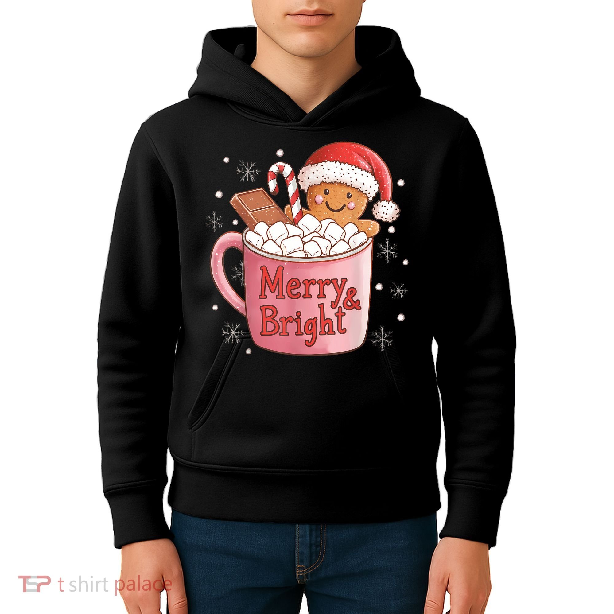 Funny Merry And Bright Christmas Gingerbread Man Hot Cocoa Kids Hoodie