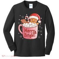 Funny Merry And Bright Christmas Gingerbread Man Hot Cocoa Kids Long Sleeve Shirt thumb 0