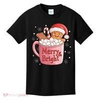 Funny Merry And Bright Christmas Gingerbread Man Hot Cocoa Kids T-Shirt thumb 0
