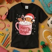 Funny Merry And Bright Christmas Gingerbread Man Hot Cocoa Kids T-Shirt thumb 3