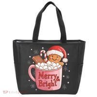 Funny Merry And Bright Christmas Gingerbread Man Hot Cocoa Tote Bag thumb 0