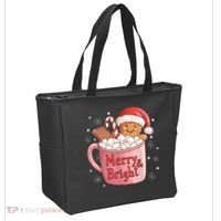 Funny Merry And Bright Christmas Gingerbread Man Hot Cocoa Tote Bag thumb 2