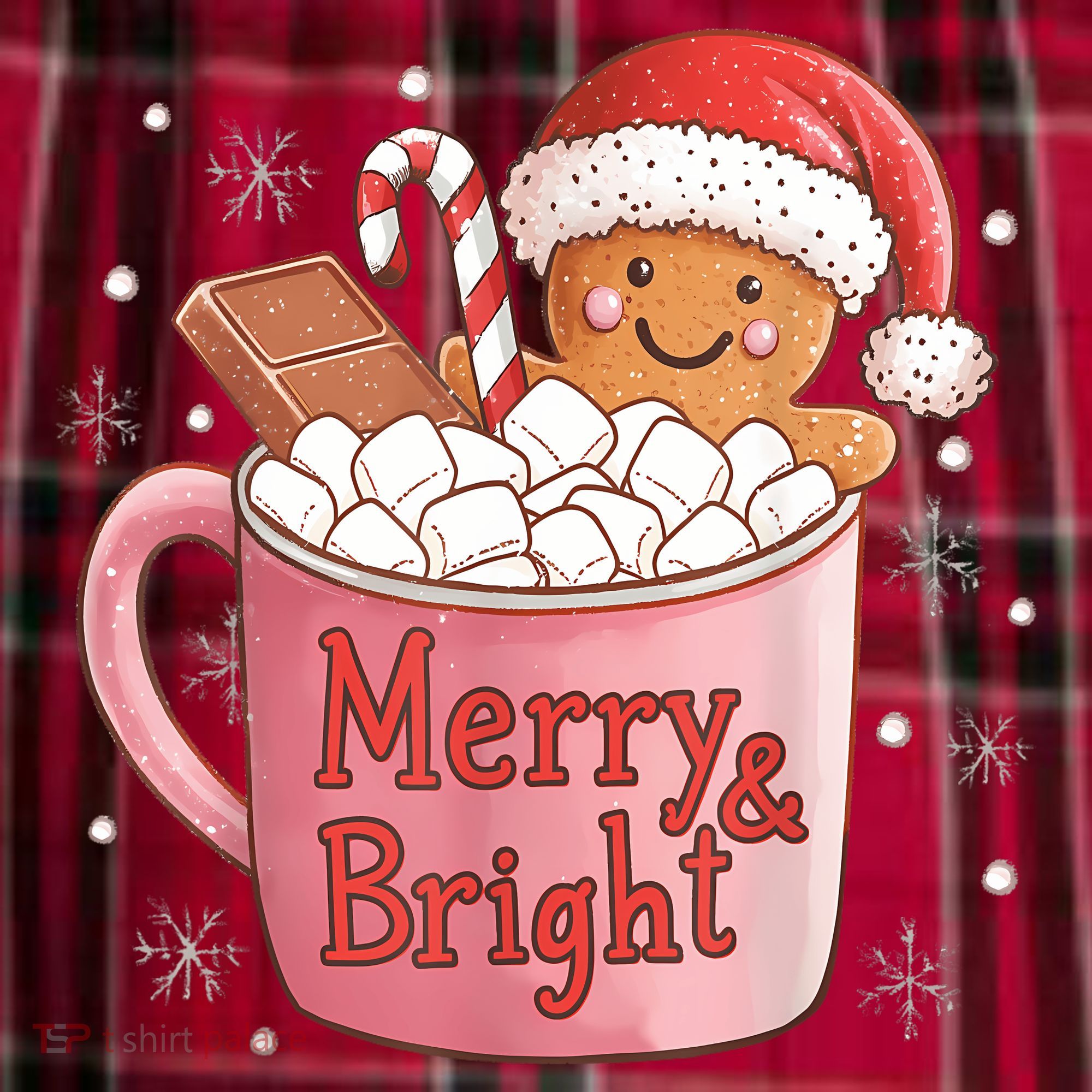 Funny Merry And Bright Christmas Gingerbread Man Hot Cocoa Women's Flannel Plaid Pajama Pants