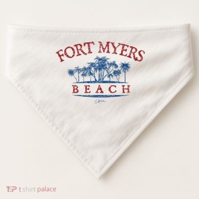 Fort Myers Beach Fl Palm Trees On Beach USA-Made Doggie Bandana