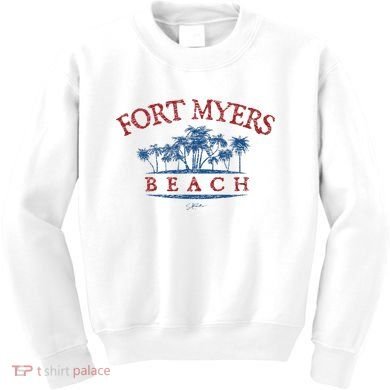 Fort Myers Beach Fl Palm Trees On Beach Kids Sweatshirt