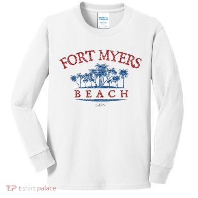 Fort Myers Beach Fl Palm Trees On Beach Kids Long Sleeve Shirt