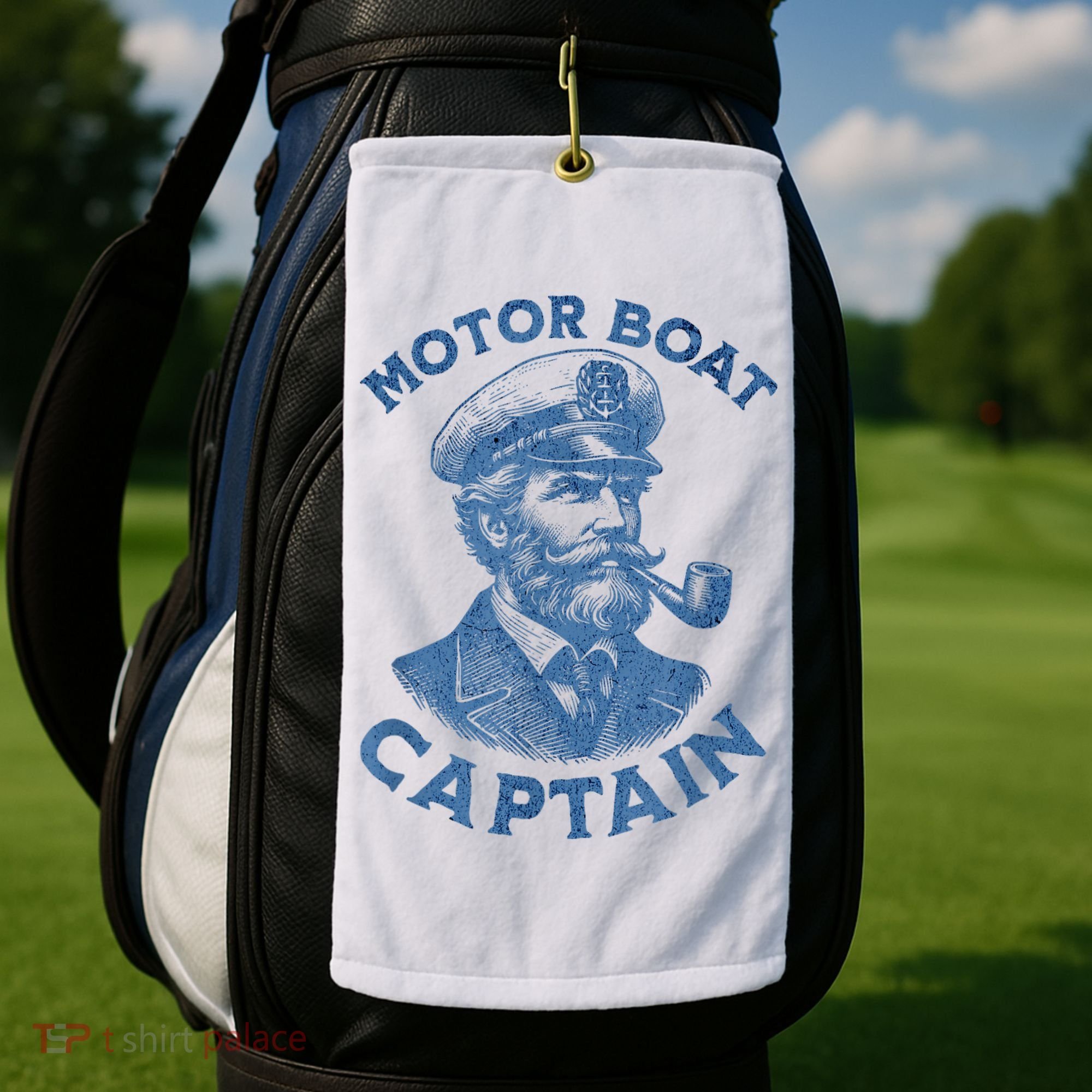 Funny Motor Boat Captain Golf Towel