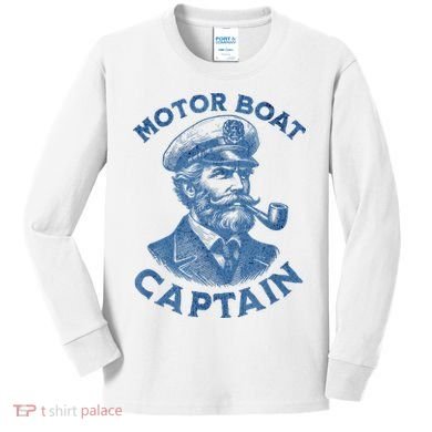 Funny Motor Boat Captain Kids Long Sleeve Shirt