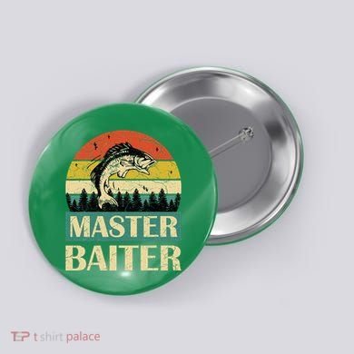 Funny Master Baiter Fishing Fishermen Button