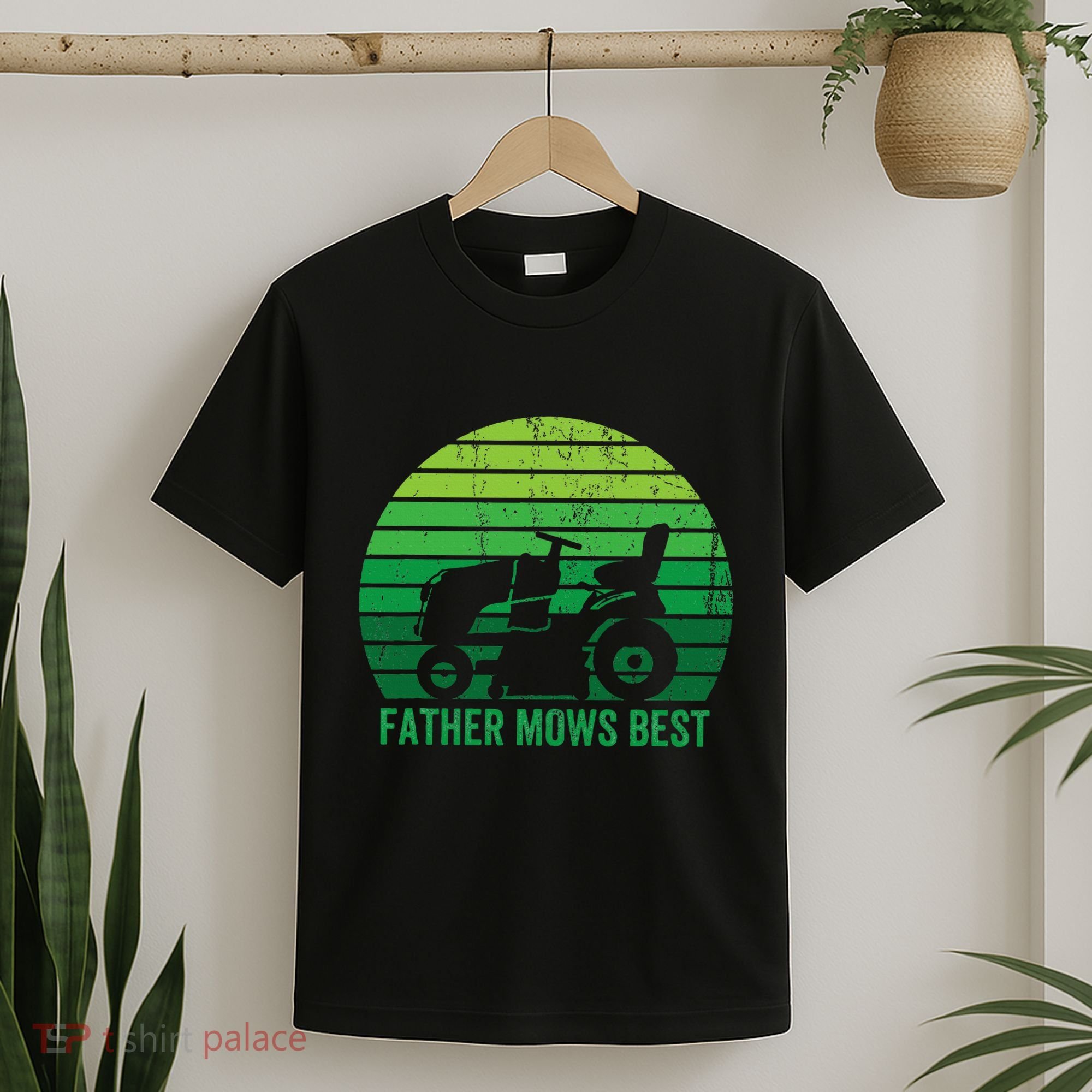 Father Mows Best Lawn Care Dad Mowing Gardener T-Shirt