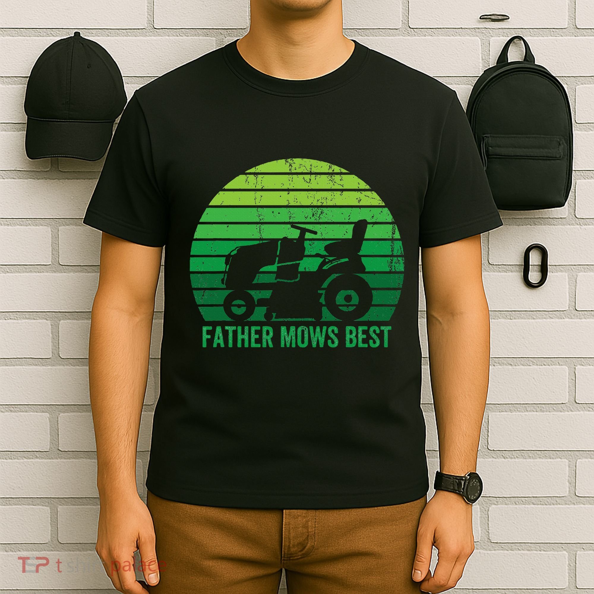Father Mows Best Lawn Care Dad Mowing Gardener T-Shirt