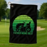 Father Mows Best Lawn Care Dad Mowing Gardener Golf Towel thumb 1