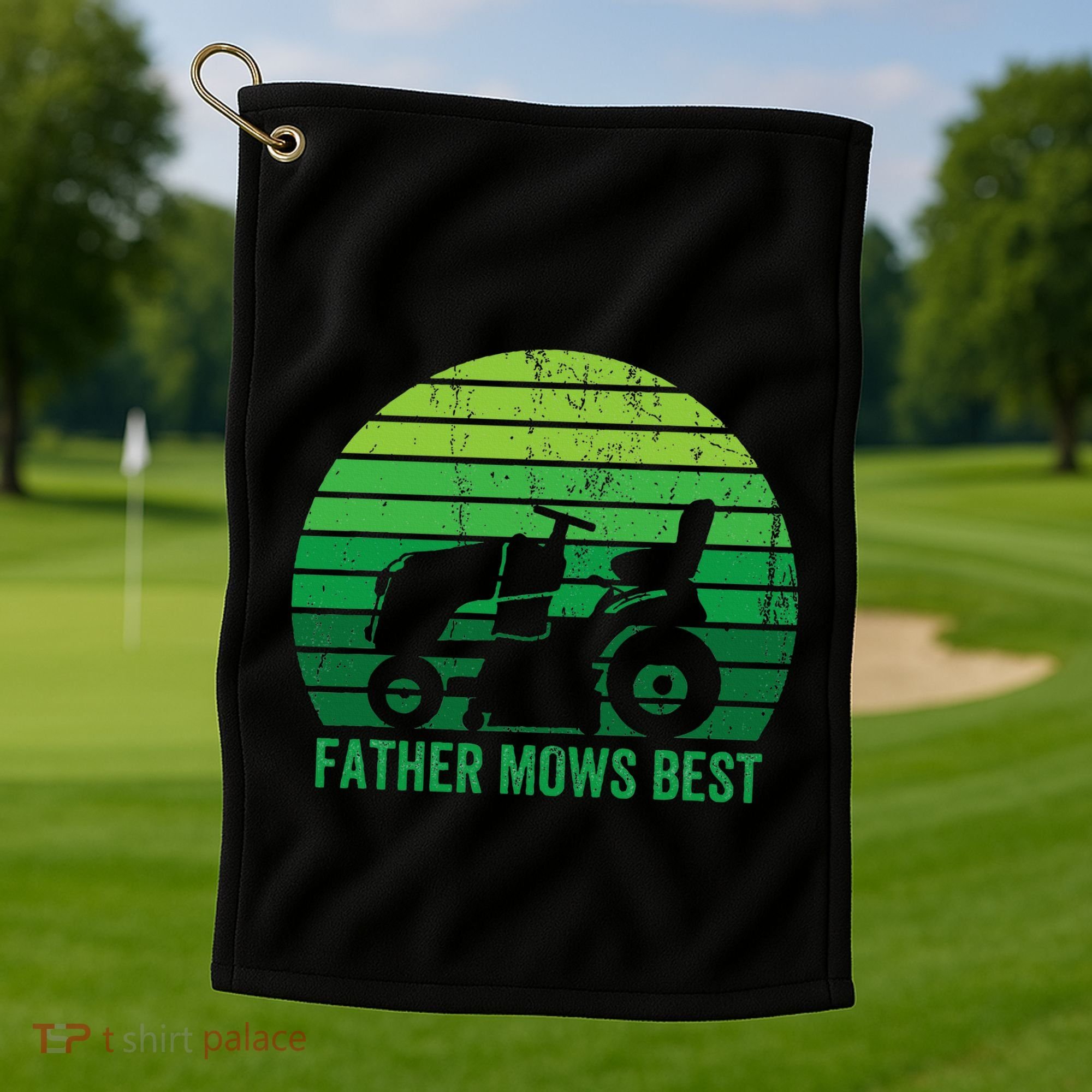 Father Mows Best Lawn Care Dad Mowing Gardener Golf Towel