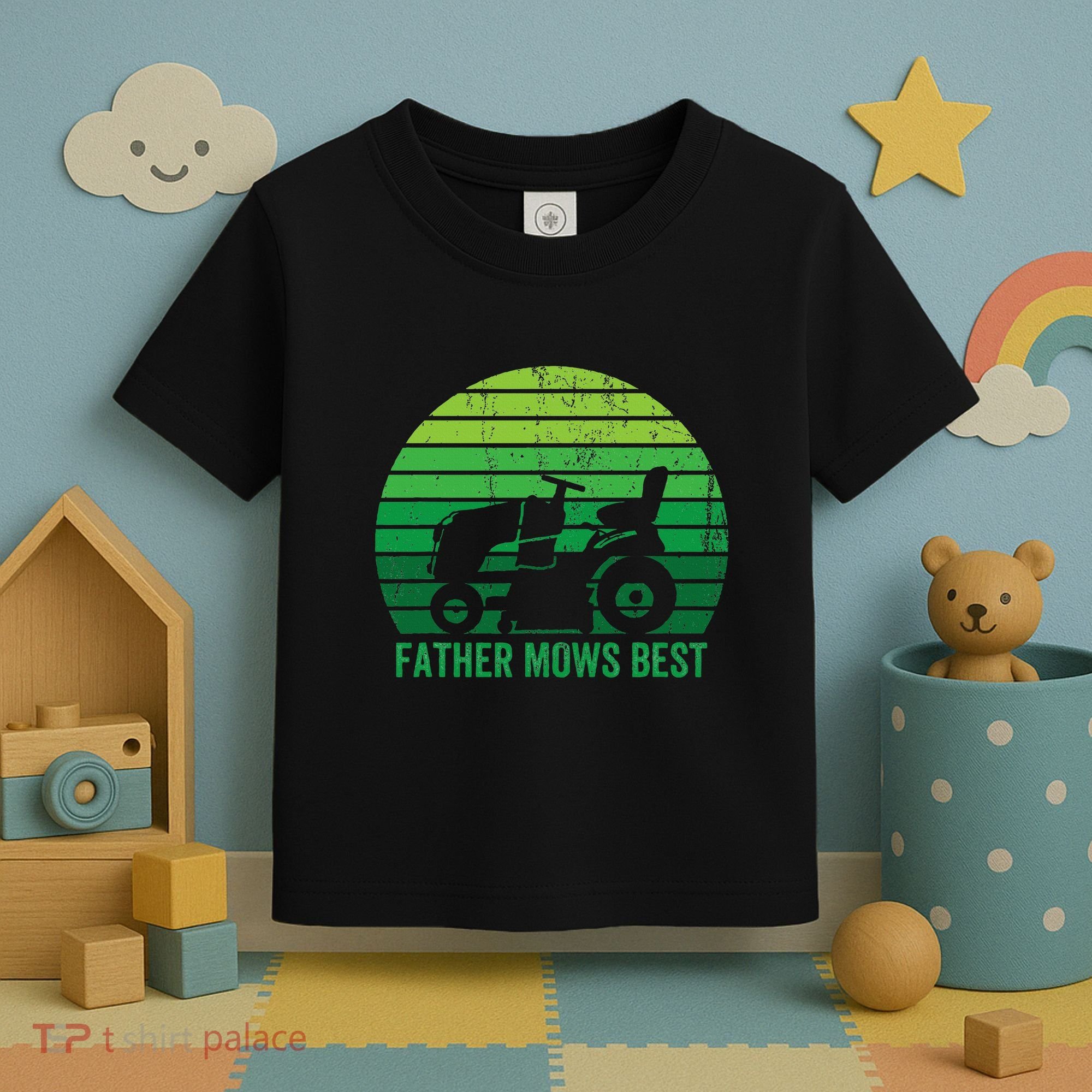 Father Mows Best Lawn Care Dad Mowing Gardener Toddler T-Shirt