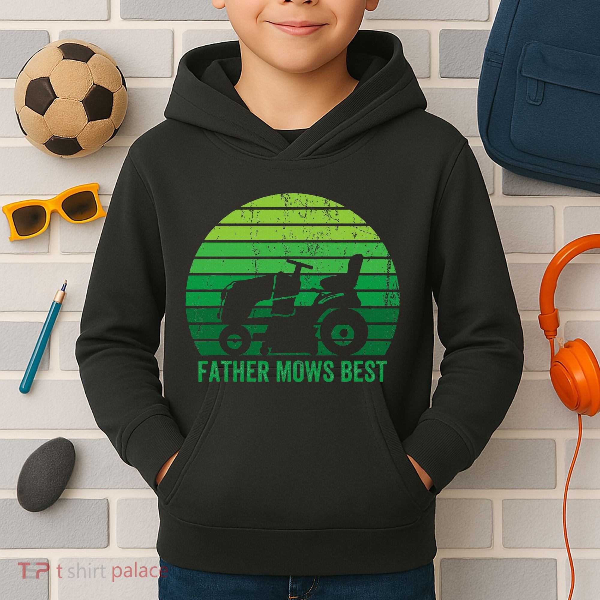 Father Mows Best Lawn Care Dad Mowing Gardener Kids Hoodie