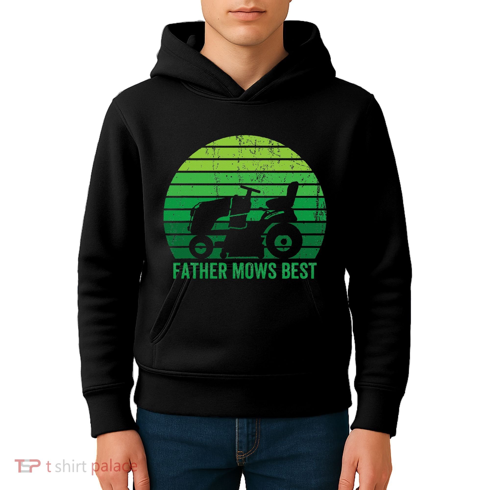 Father Mows Best Lawn Care Dad Mowing Gardener Kids Hoodie