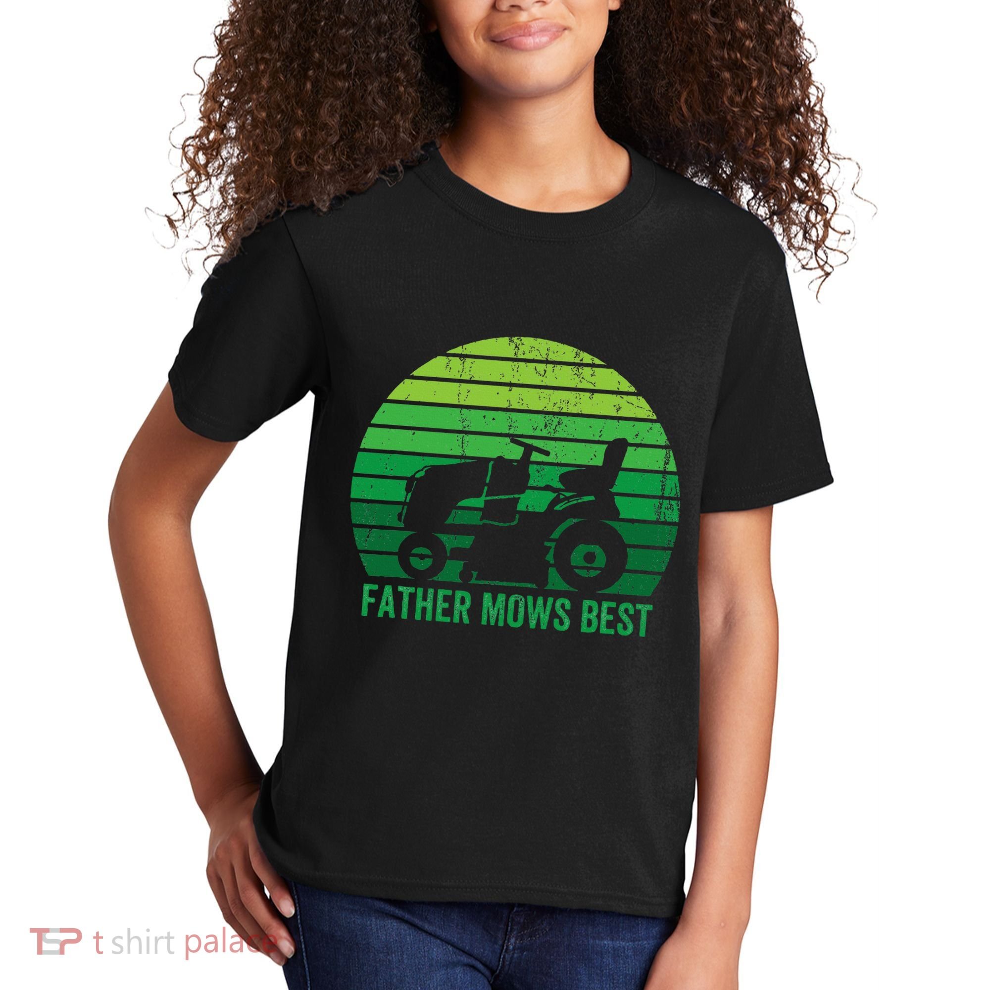 Father Mows Best Lawn Care Dad Mowing Gardener Kids T-Shirt