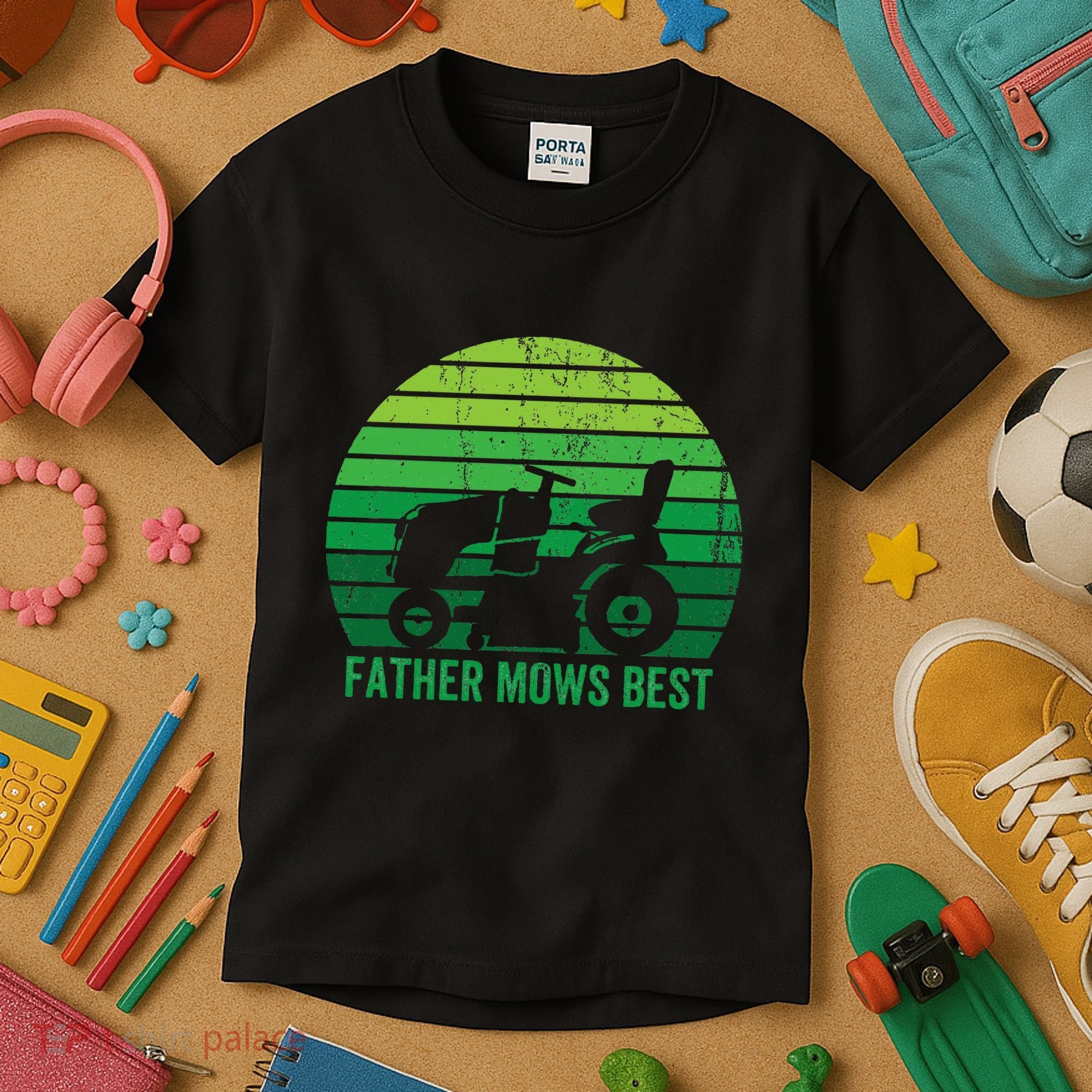 Father Mows Best Lawn Care Dad Mowing Gardener Kids T-Shirt