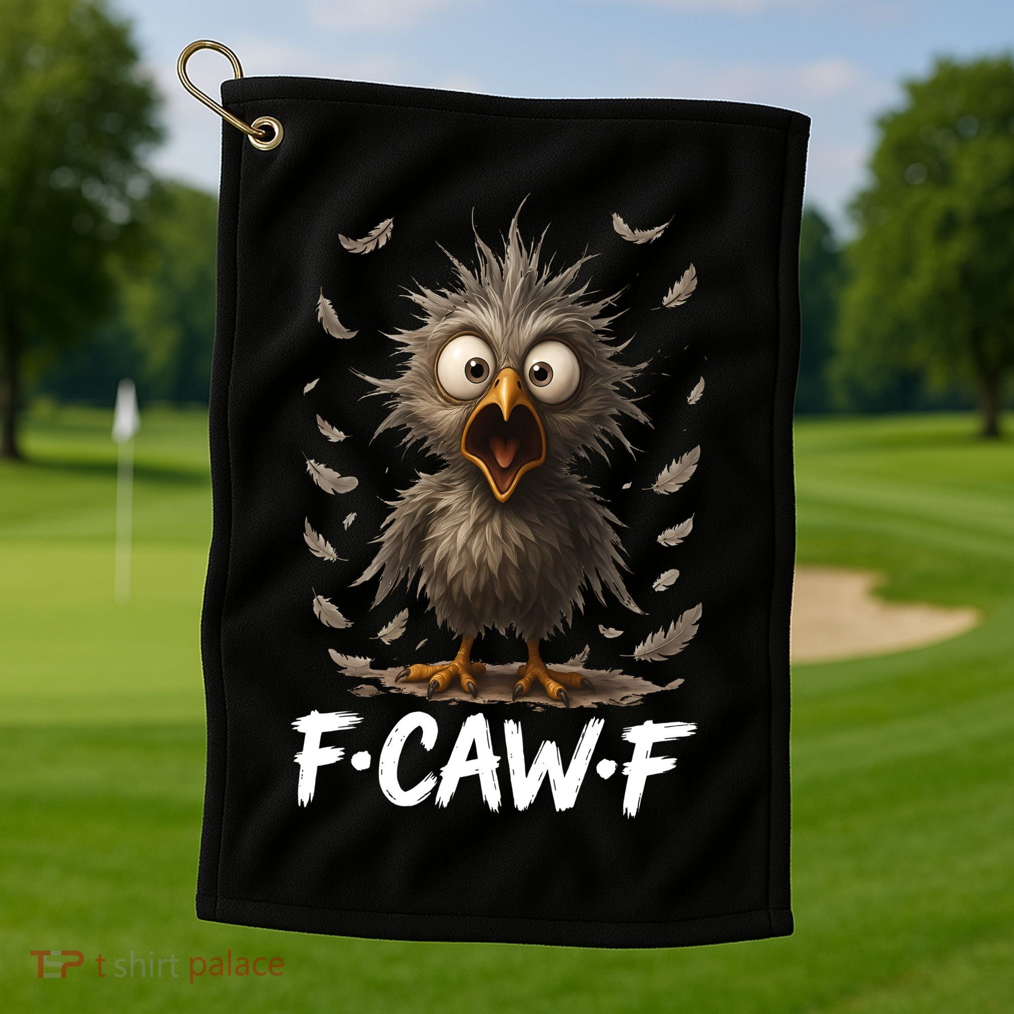 F-Caw-F Messy Baby Chicken Bird Shocked Face Feather Chaos Golf Towel