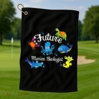 Future Marine Biologist Job Ocean Animal Lover Whale Turtle Golf Towel thumb 1