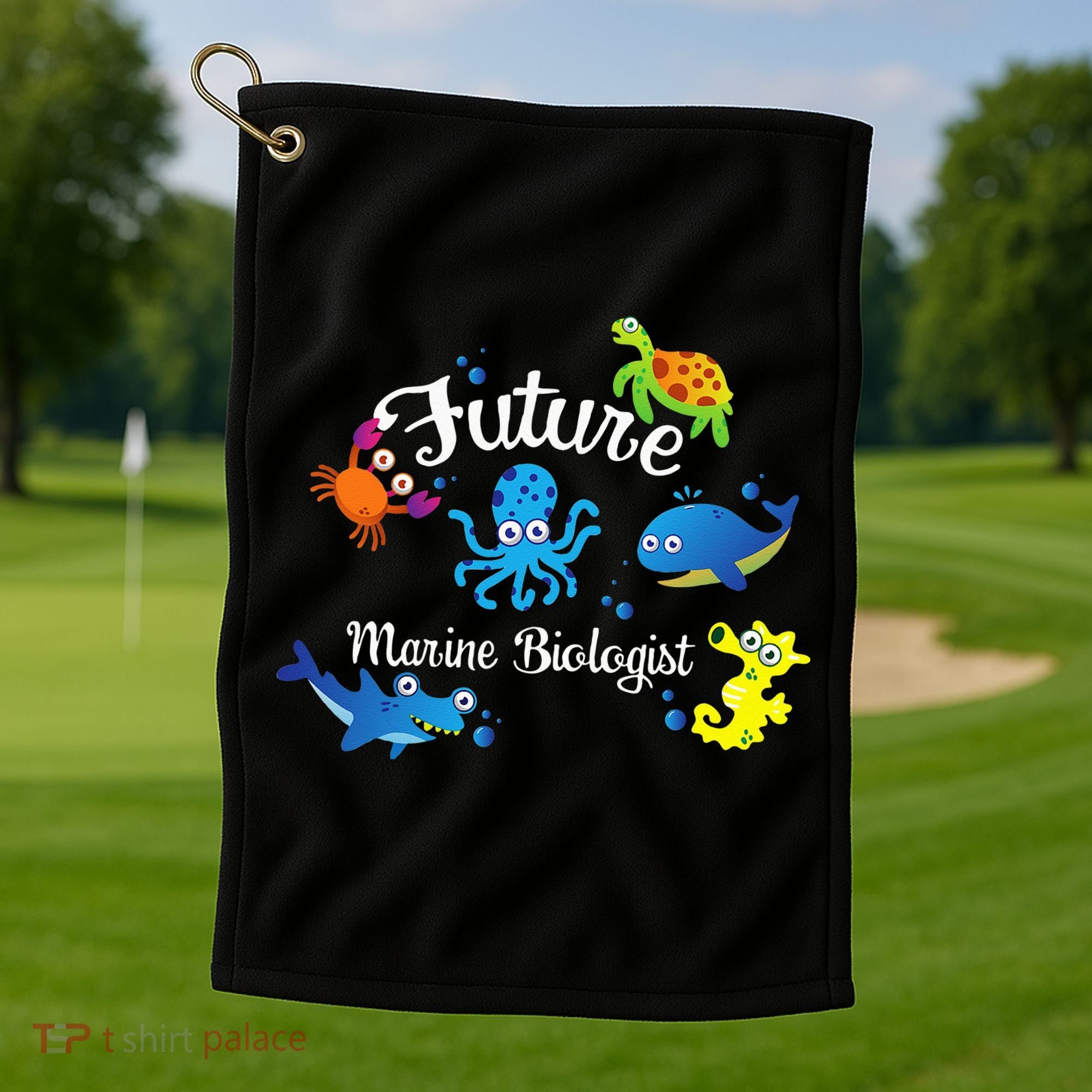 Future Marine Biologist Job Ocean Animal Lover Whale Turtle Golf Towel