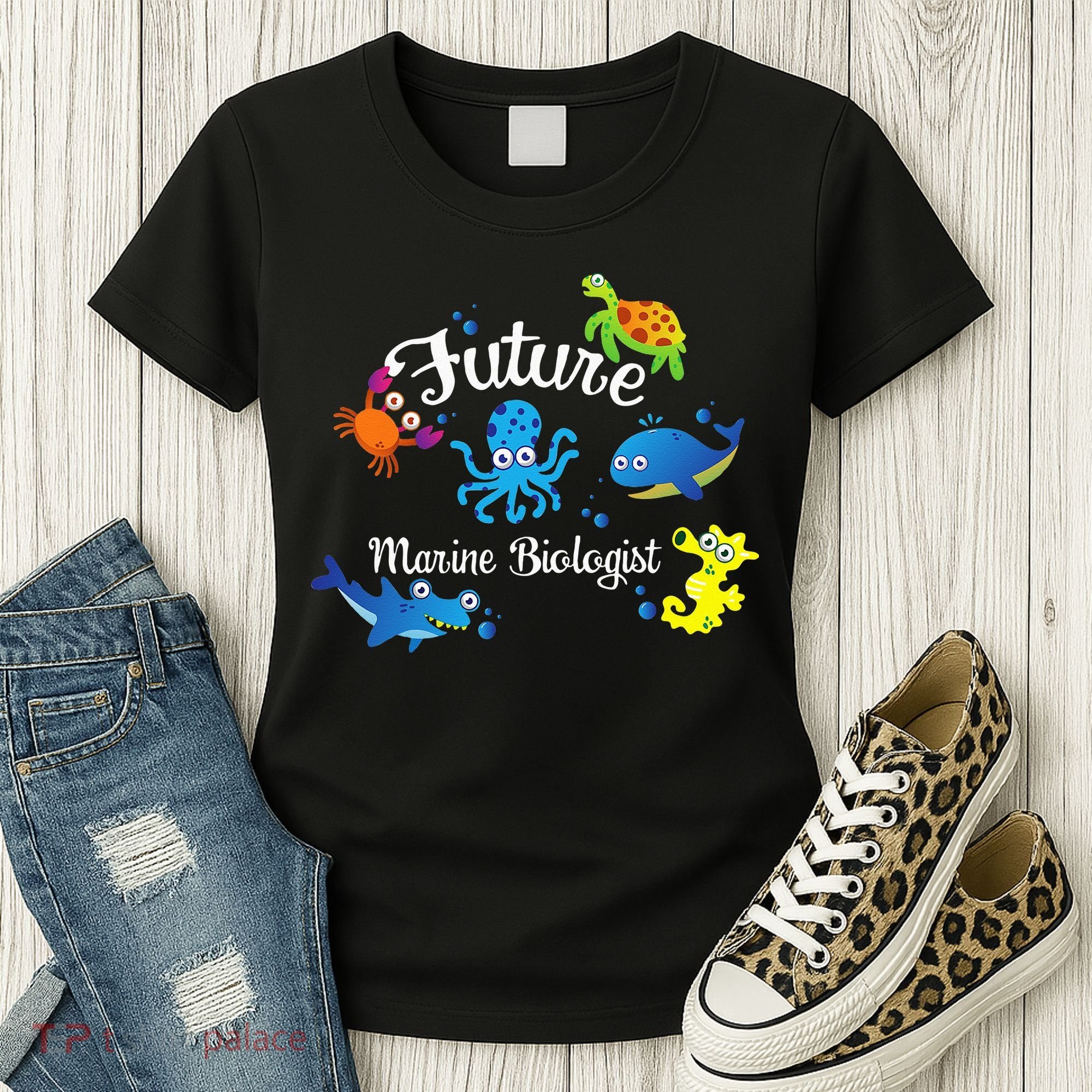 Future Marine Biologist Job Ocean Animal Lover Whale Turtle Women's T-Shirt