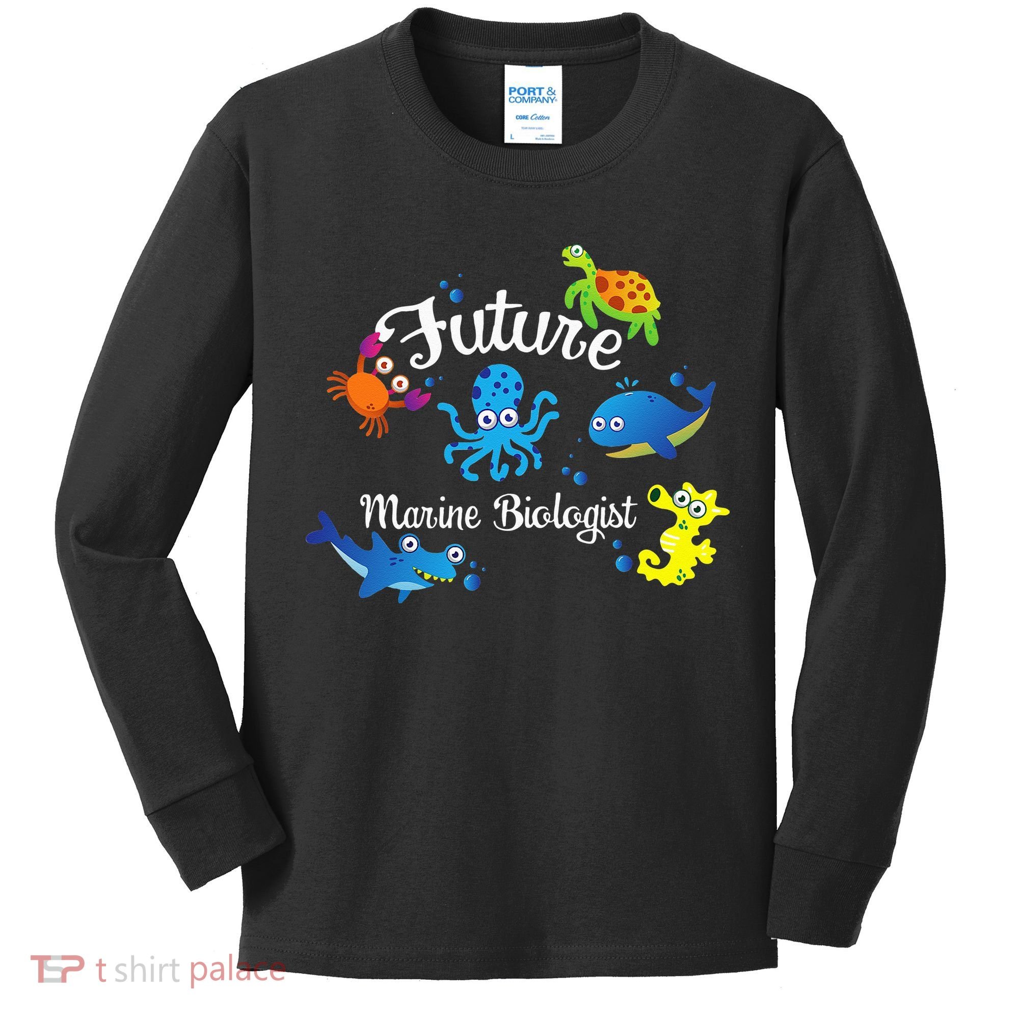 Future Marine Biologist Job Ocean Animal Lover Whale Turtle Kids Long Sleeve Shirt