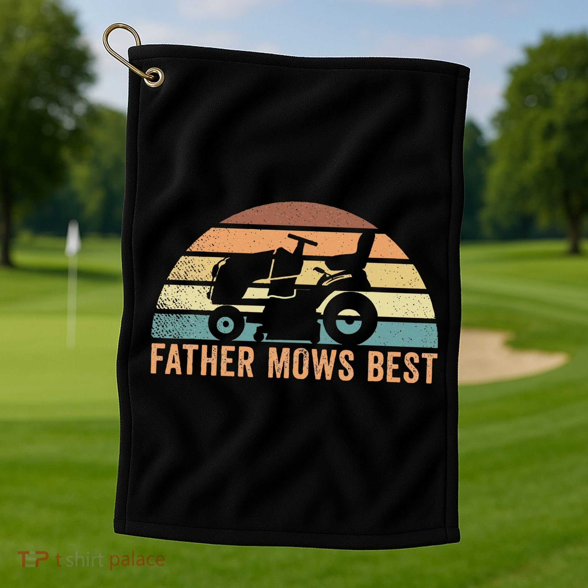 Father Mows Best Lawn Care Dad Mowing Gardener Golf Towel