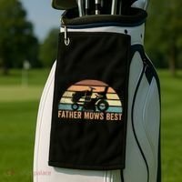 Father Mows Best Lawn Care Dad Mowing Gardener Golf Towel thumb 2