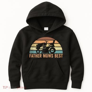 Father Mows Best Lawn Care Dad Mowing Gardener Kids Hoodie