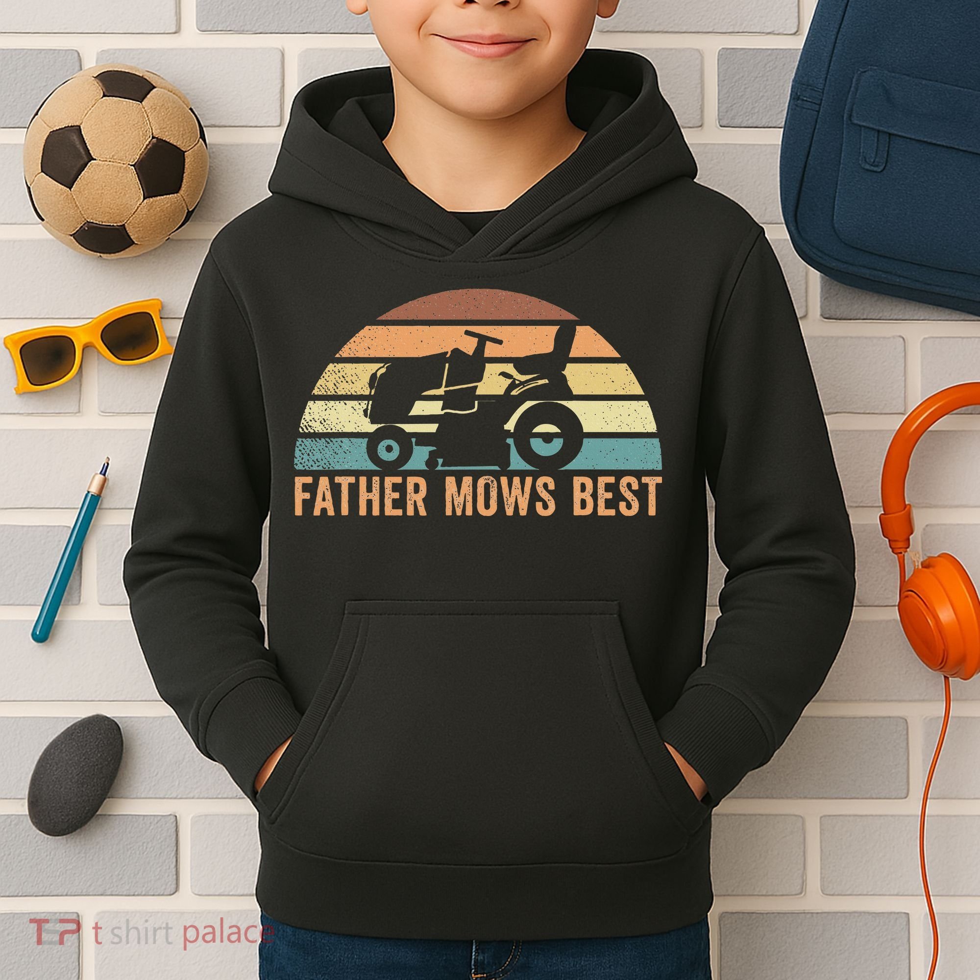 Father Mows Best Lawn Care Dad Mowing Gardener Kids Hoodie