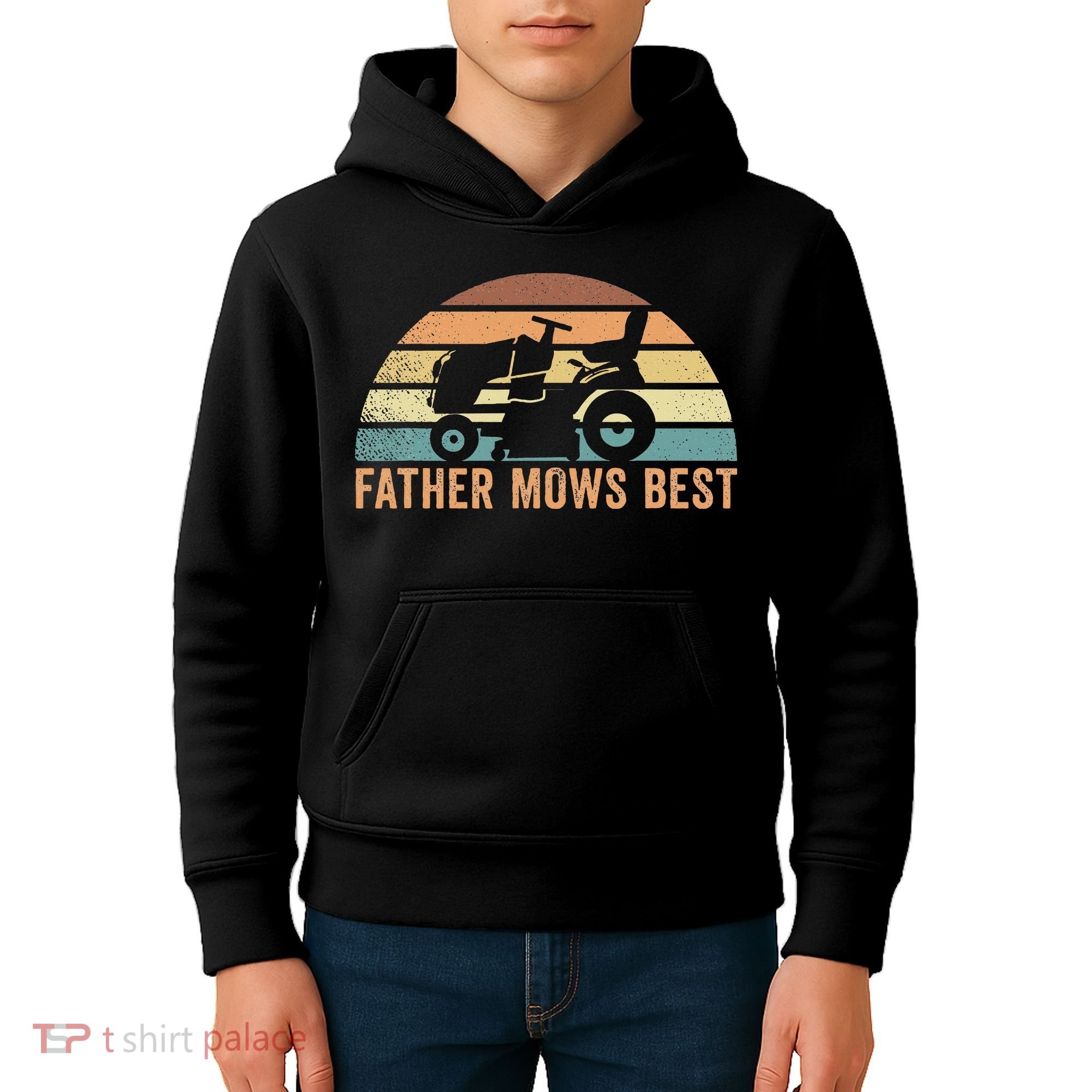 Father Mows Best Lawn Care Dad Mowing Gardener Kids Hoodie