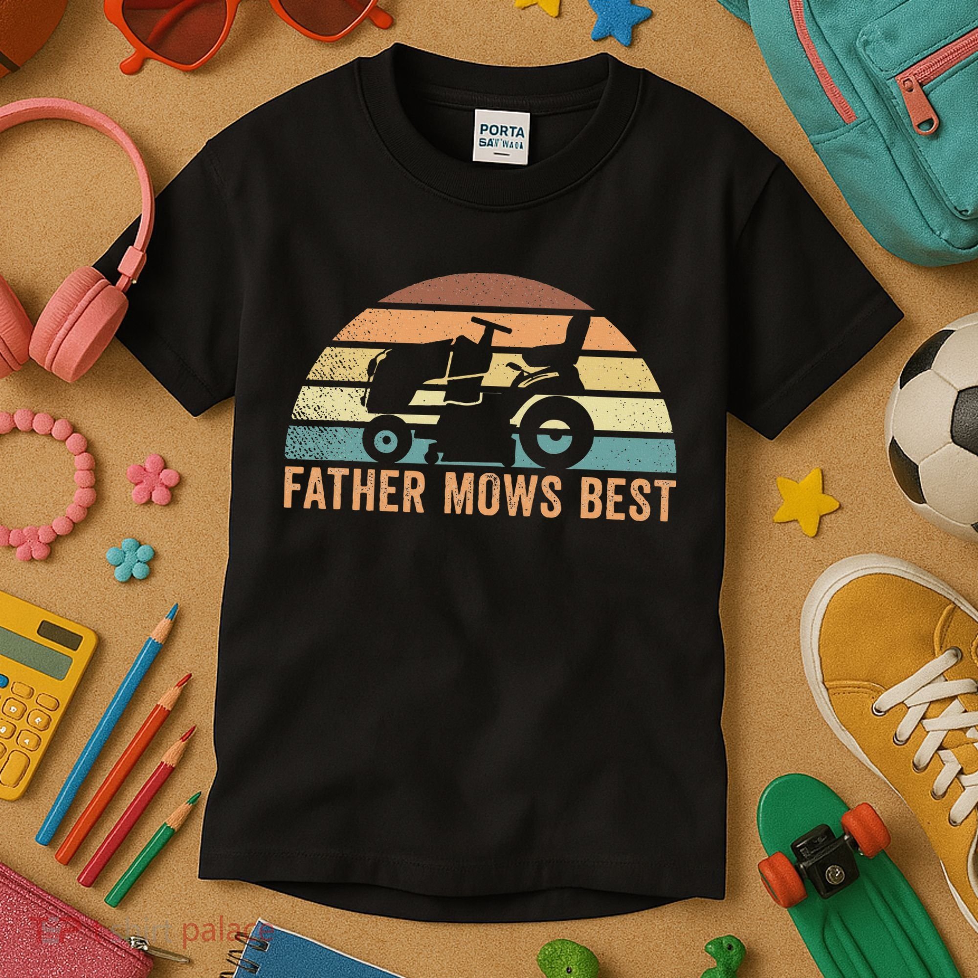 Father Mows Best Lawn Care Dad Mowing Gardener Kids T-Shirt