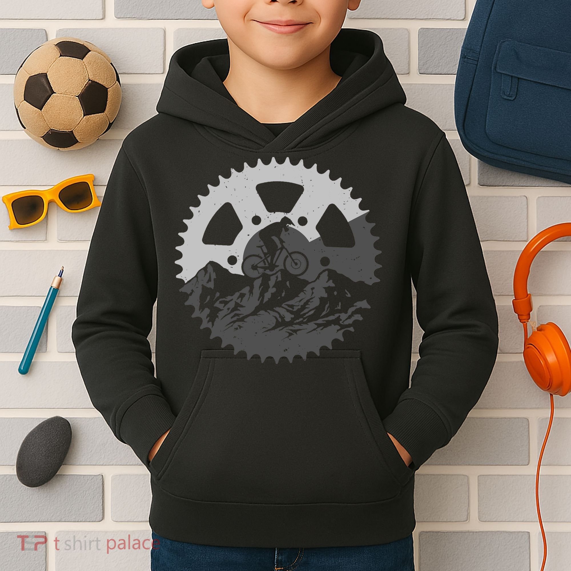 Funny Mountain Biking Art For MTB Mountain Biker Kids Hoodie