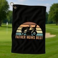 Father Mows Best Lawn Care Dad Mowing Gardener Golf Towel thumb 1