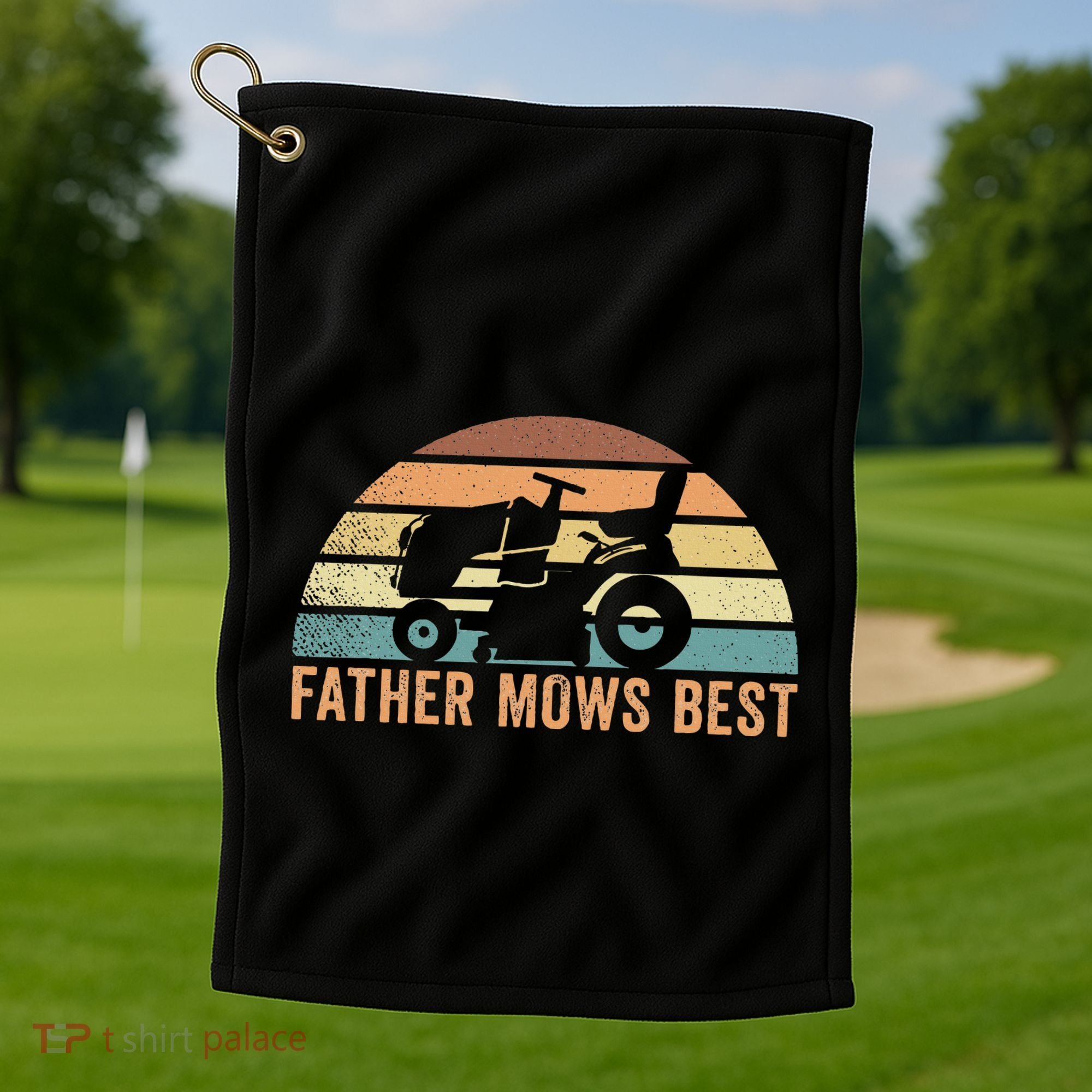 Father Mows Best Lawn Care Dad Mowing Gardener Golf Towel