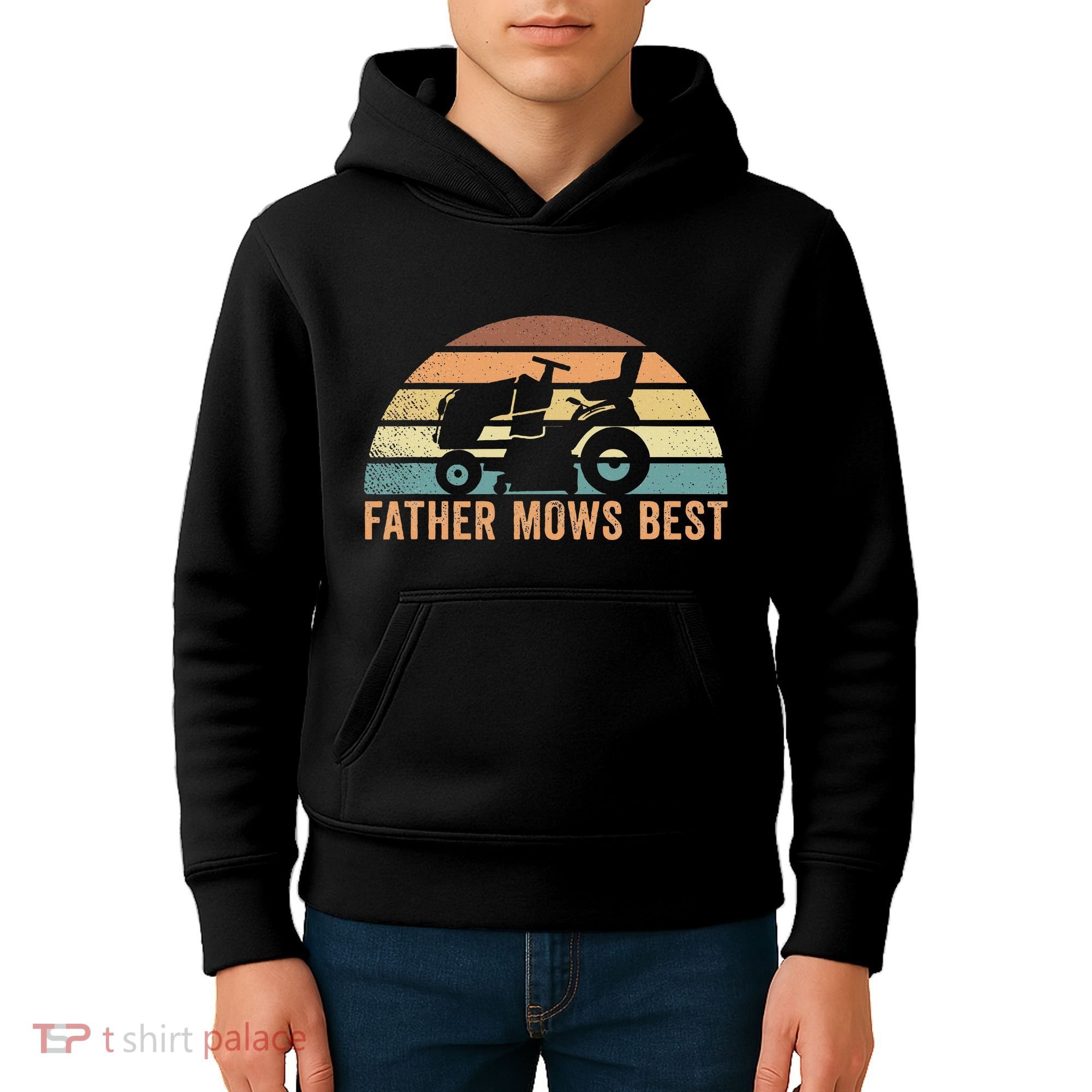 Father Mows Best Lawn Care Dad Mowing Gardener Kids Hoodie