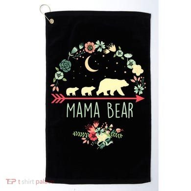Floral Mama Bear With 2 Cubs Gift Golf Towel