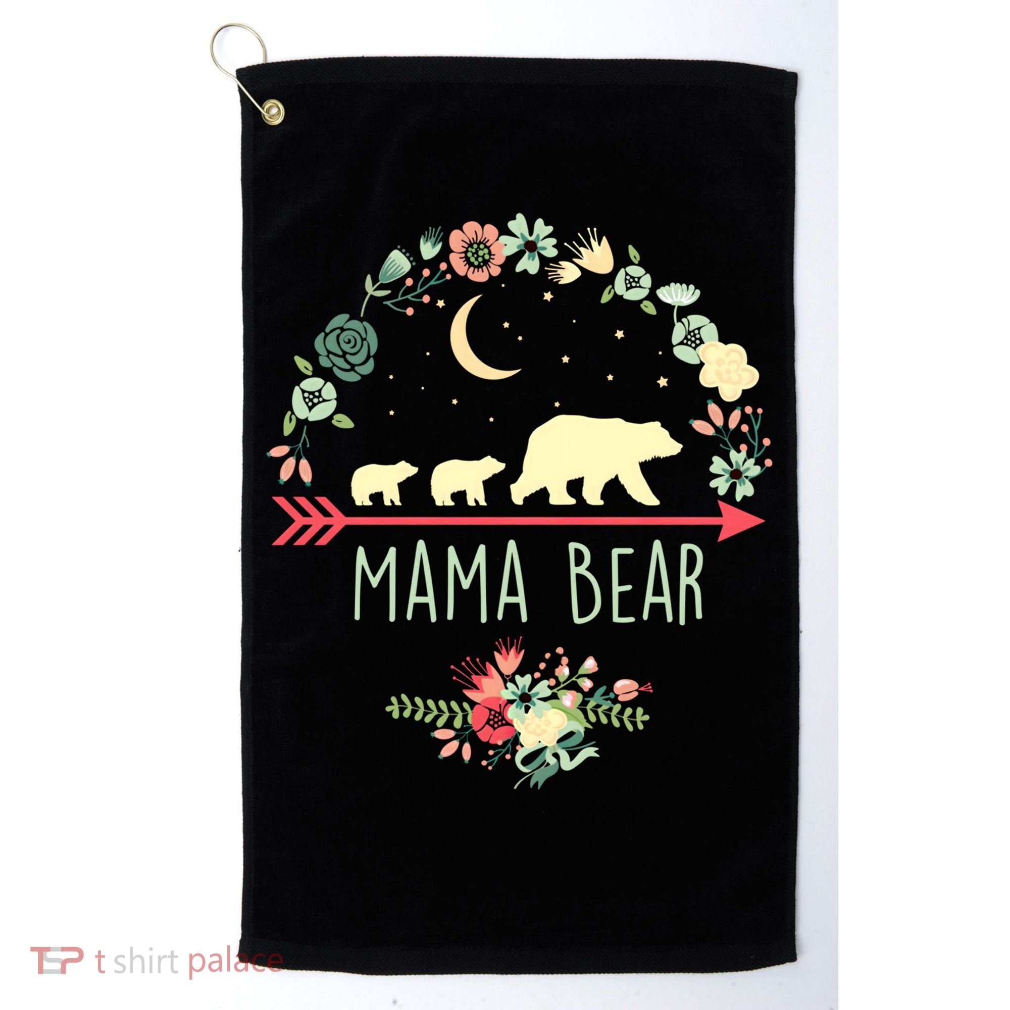 Floral Mama Bear With 2 Cubs Gift Golf Towel