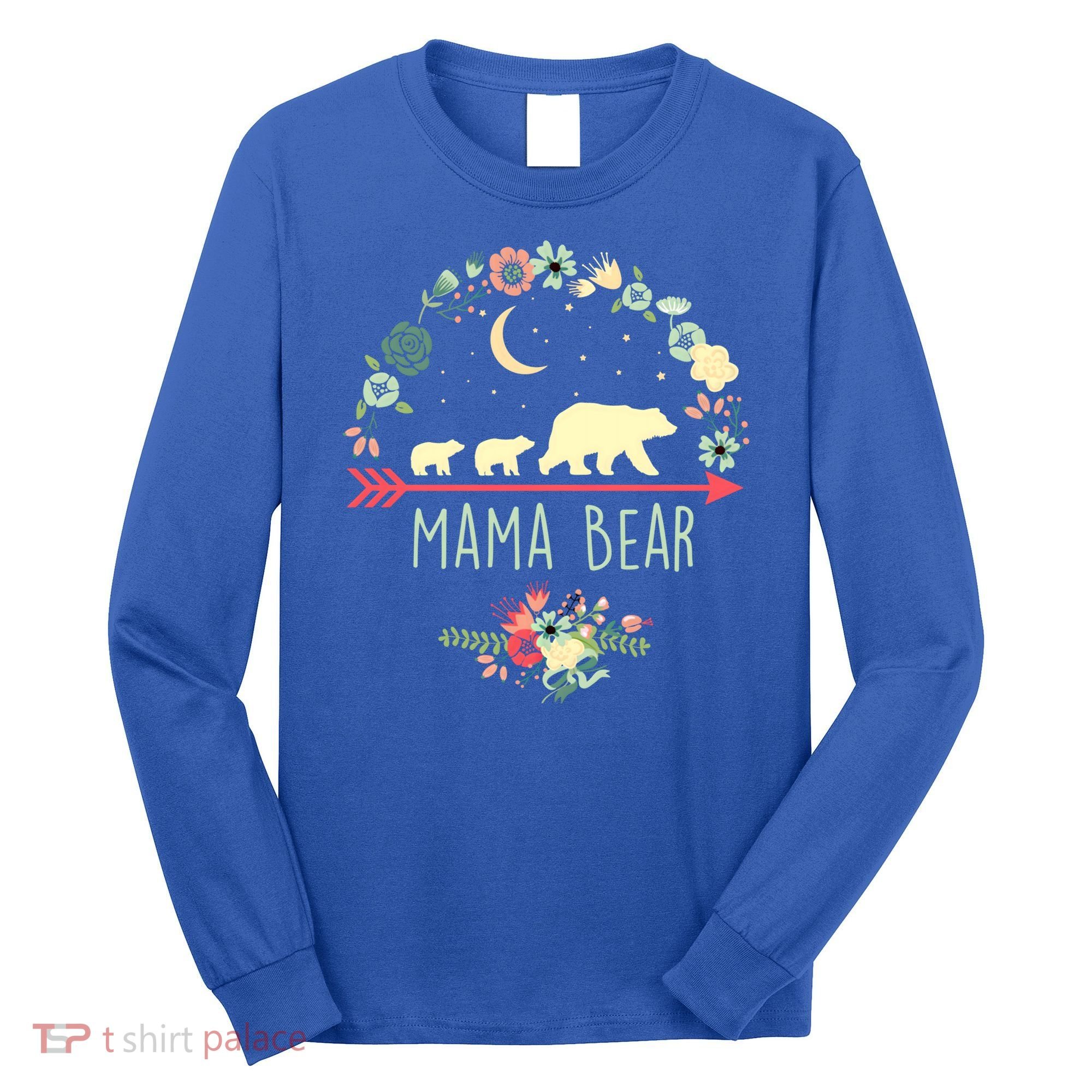 Floral Mama Bear With 2 Cubs Gift Long Sleeve Shirt