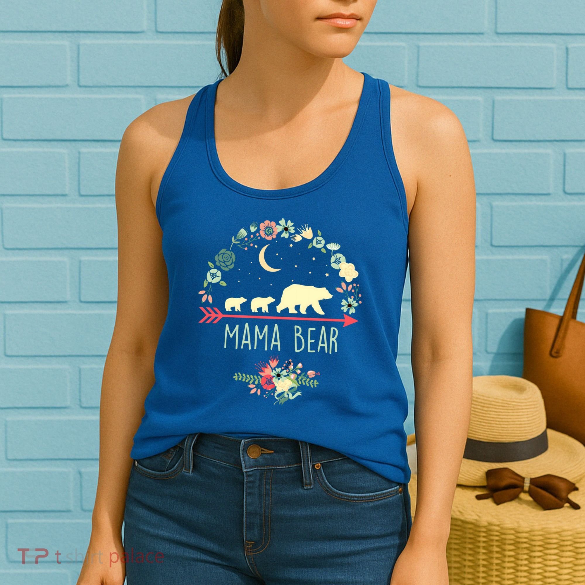Floral Mama Bear With 2 Cubs Gift Women's Tank Top